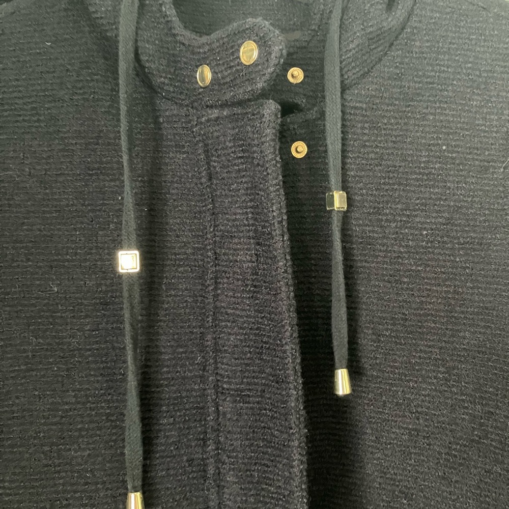 Zara Basic Navy Textured Hooded Coat with Gold-Tone Accents - Picture 5 of 7